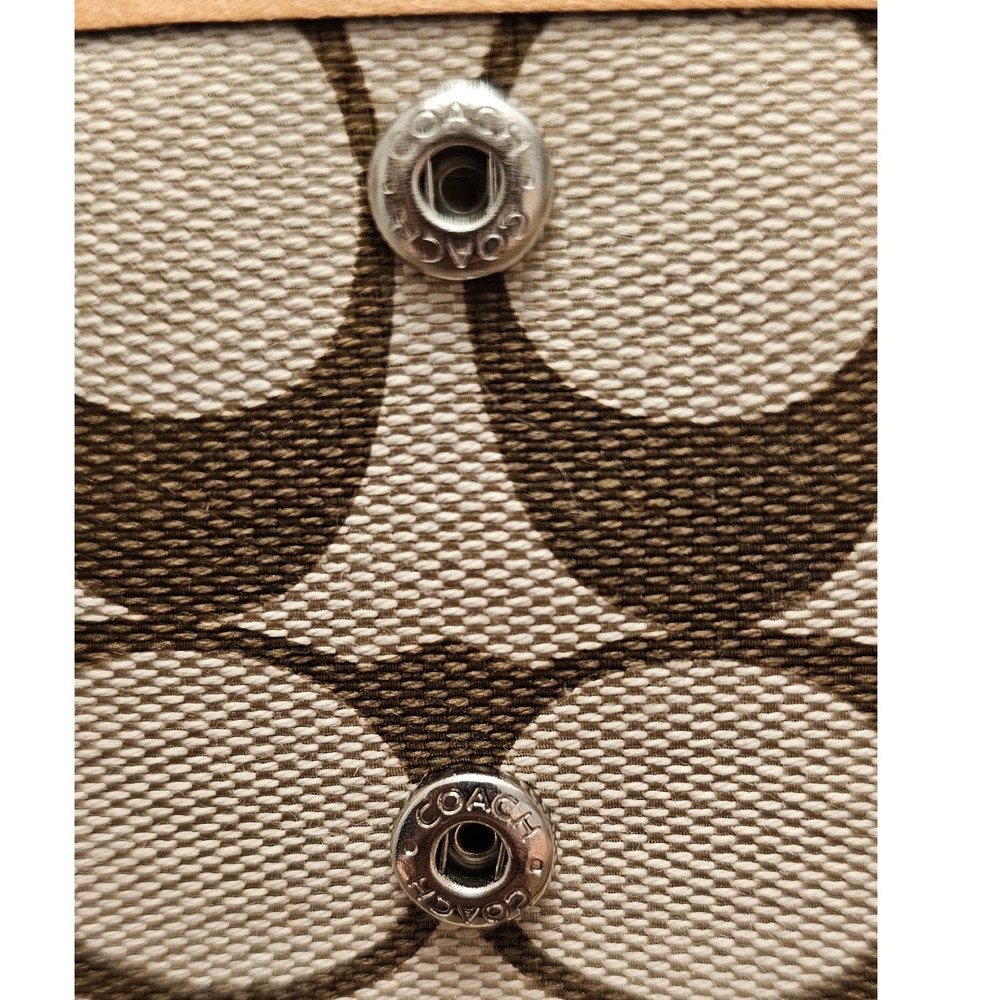 Coach Signature Canvas Trifold Wallet Crossbody Bag Khaki Brown Tan Leather - Picture 12 of 15